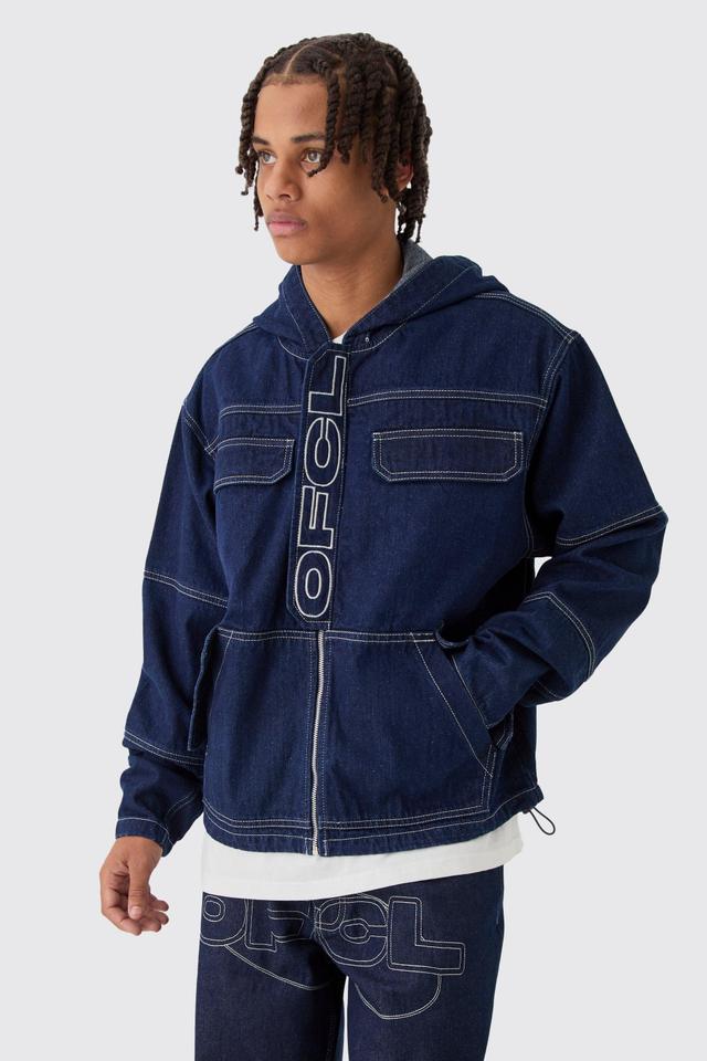 Oversized Zip Through Indigo Denim Hoodie | boohooMAN USA Product Image