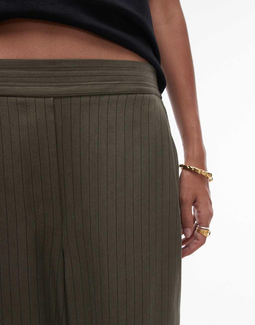 Topshop pinstripe sweatpants in khaki Product Image