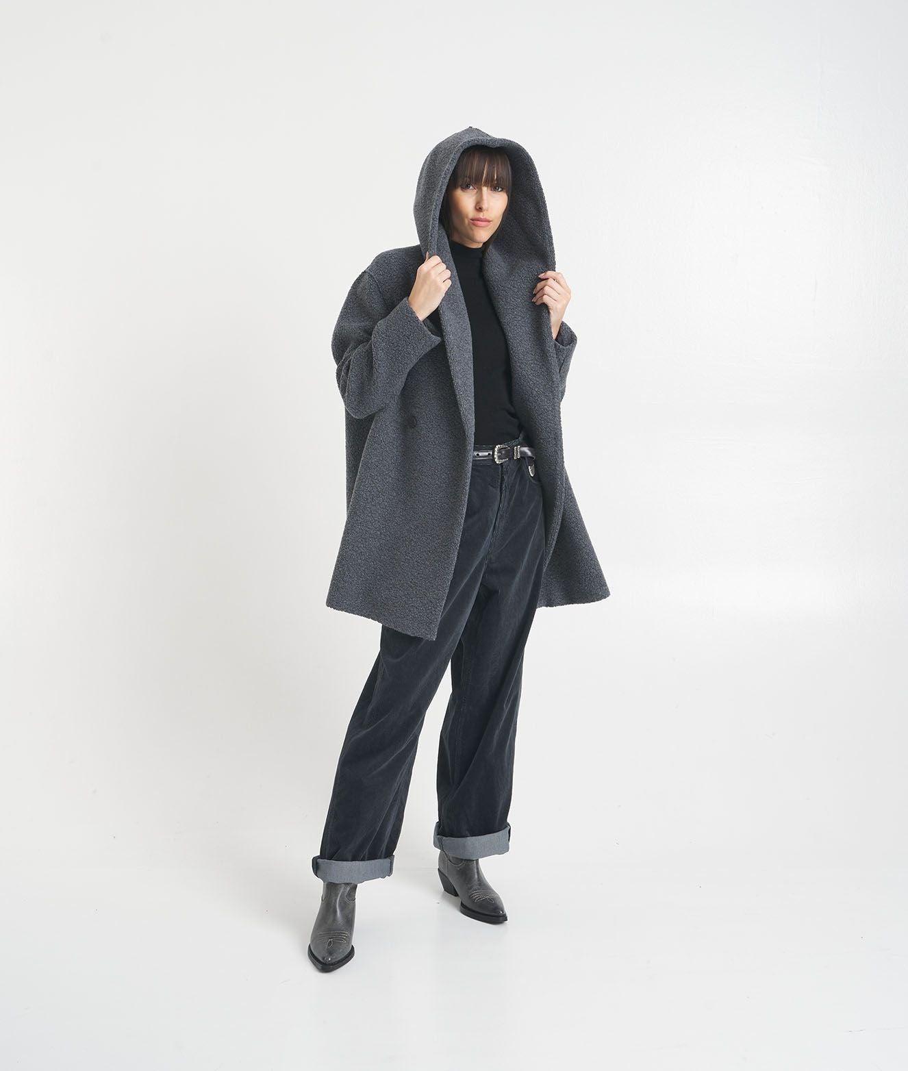 Faux wool coat with hood Product Image