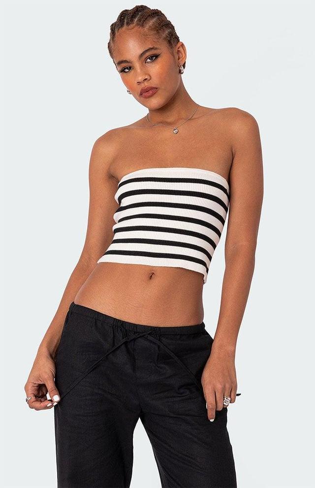 Edikted Women's Lexi Ribbed Tube Top in White/Black - Product Image