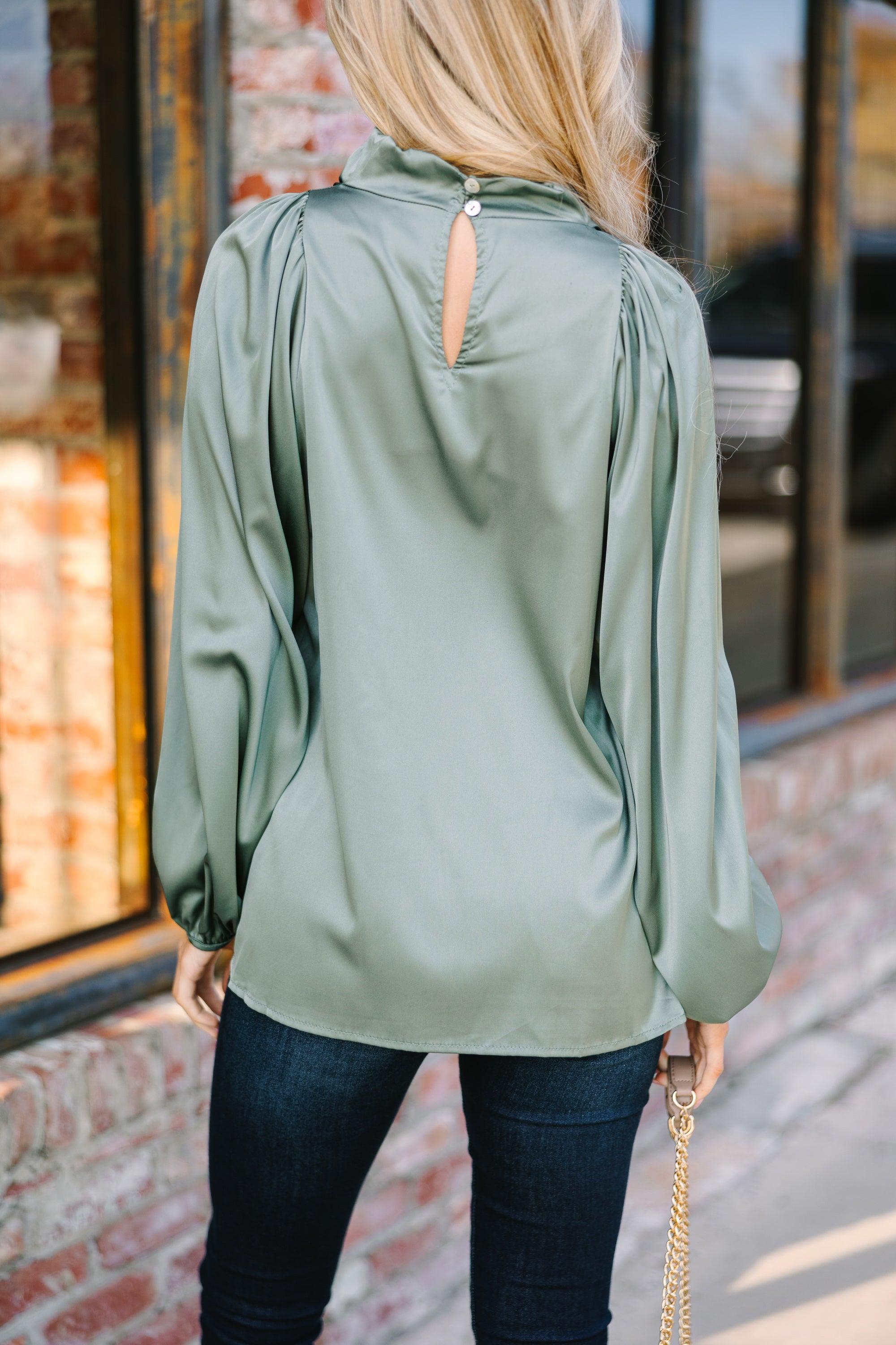 Embrace The Joy Light Olive Green Satin Blouse Female Product Image