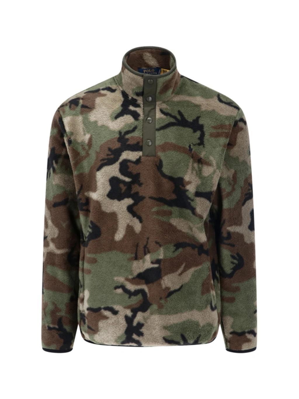 Sherpa Camo Buttoned Sweater In Verde Product Image