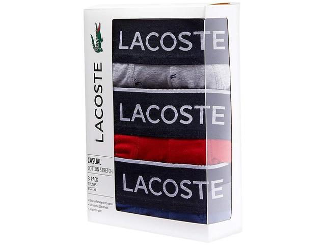 Lacoste Trunks 3-Pack Casual Lifestyle All Over Print Croc (Methylene/Silver Chine/Red) Men's Underwear Product Image