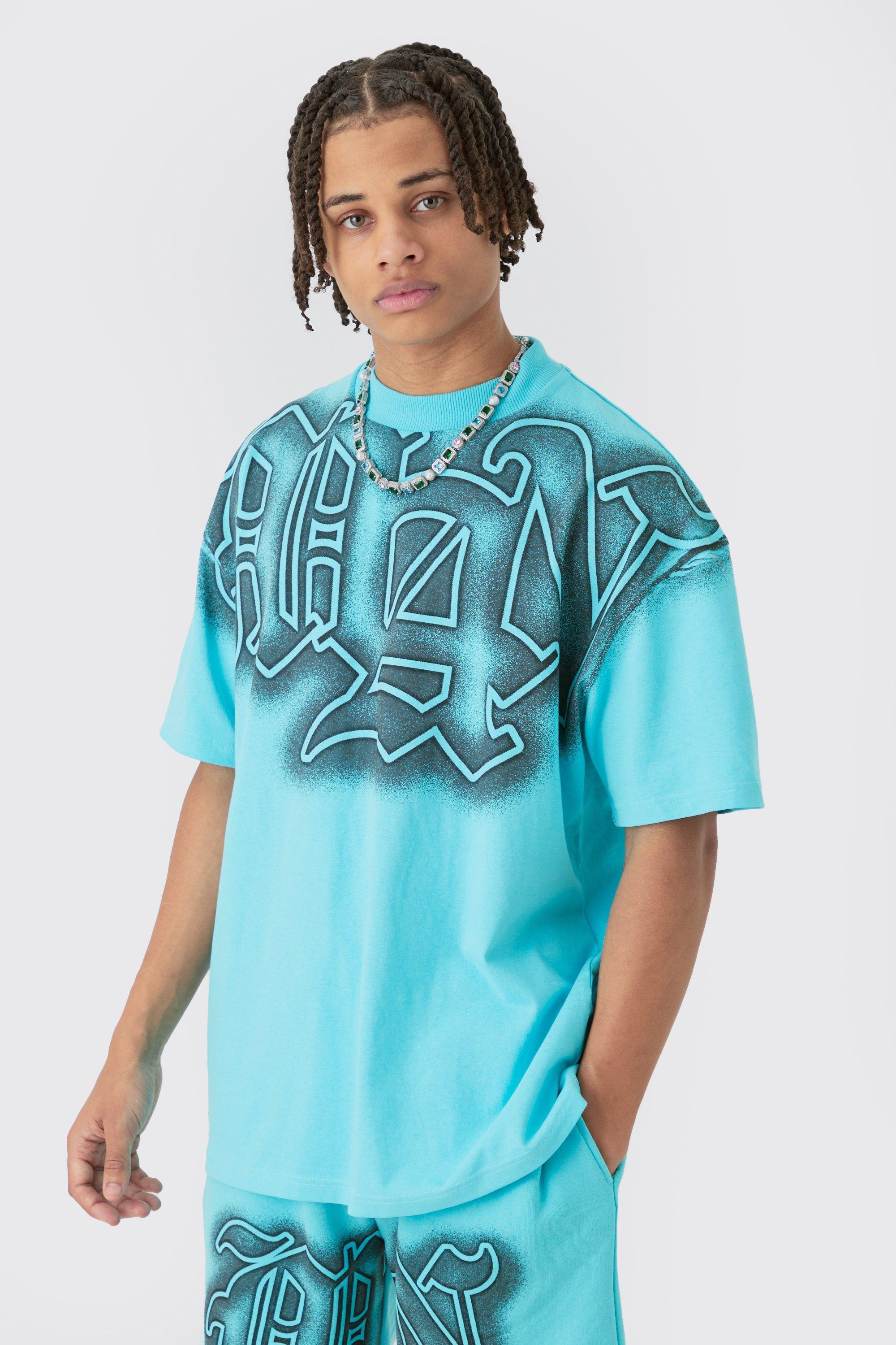 Oversized Extended Neck Gothic Man Graffiti Spray T-shirt | boohooMAN USA Product Image