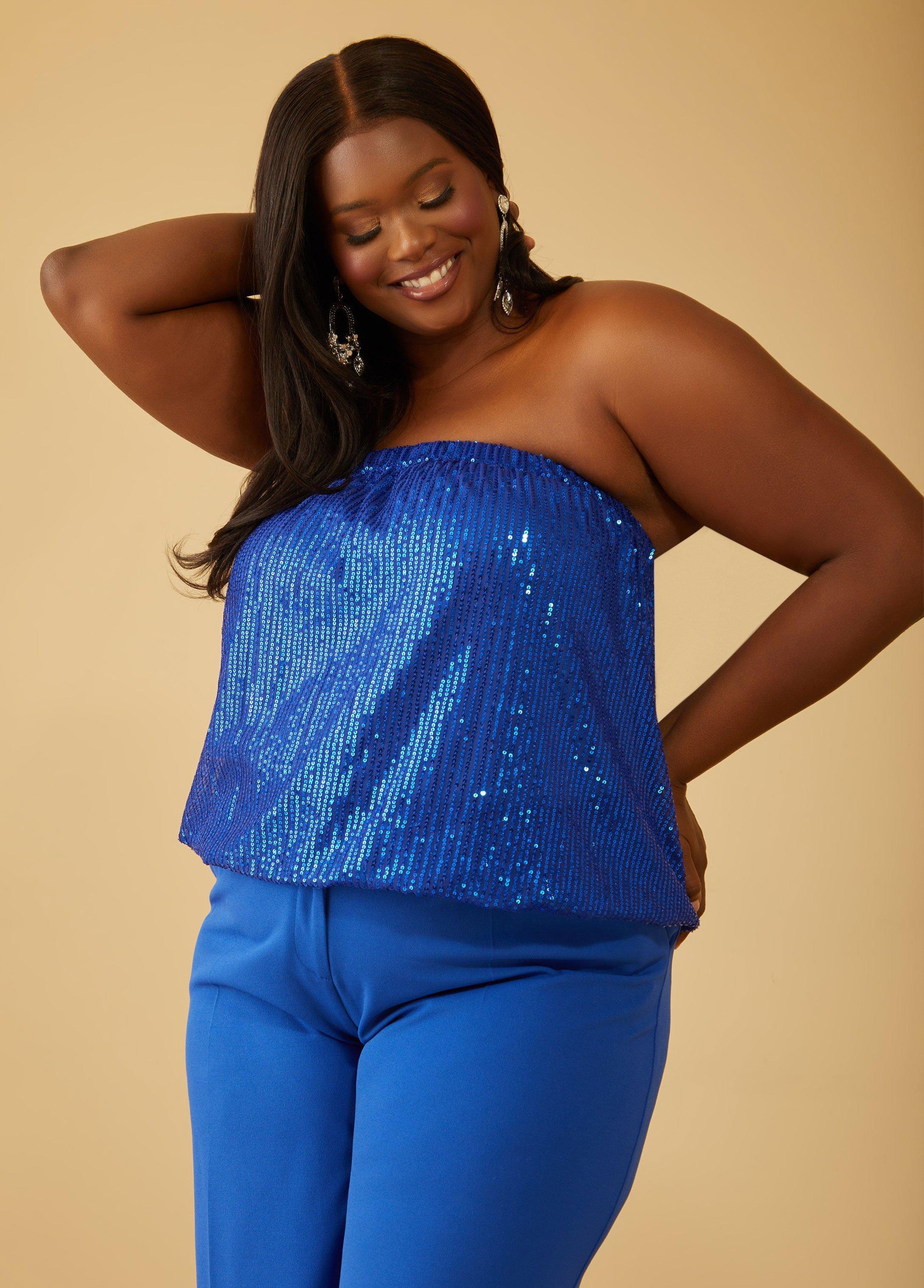 Plus Size Sequined Mesh Tube Top Ashley Stewart Product Image