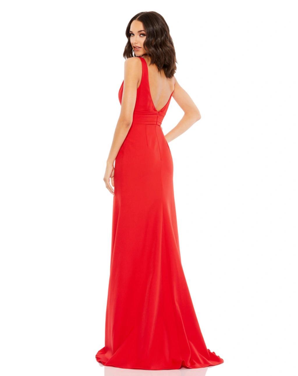 Sleeveless V Neck Bow Detail Mermaid Gown In Red Product Image