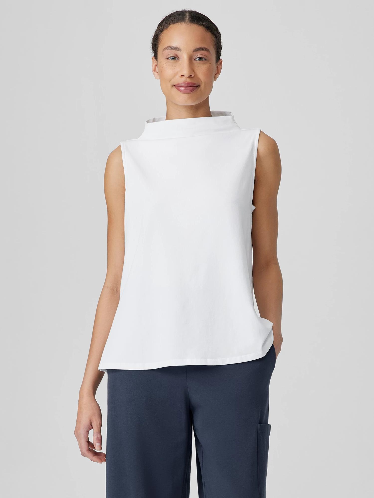 EILEEN FISHER Pima Cotton Stretch Jersey Funnel Neck Tankfemale Product Image