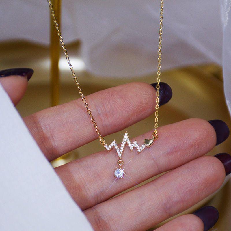 Heartbeat Rhinestone Pendant Stainless Steel Necklace Product Image