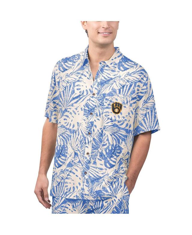 Mens Margaritaville Royal Milwaukee Brewers Monstera Print Party Button-Up Shirt Product Image