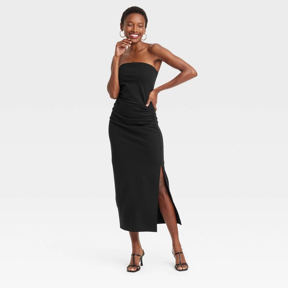 Women's Knit Midi Dress - A New Day™ Black S Product Image