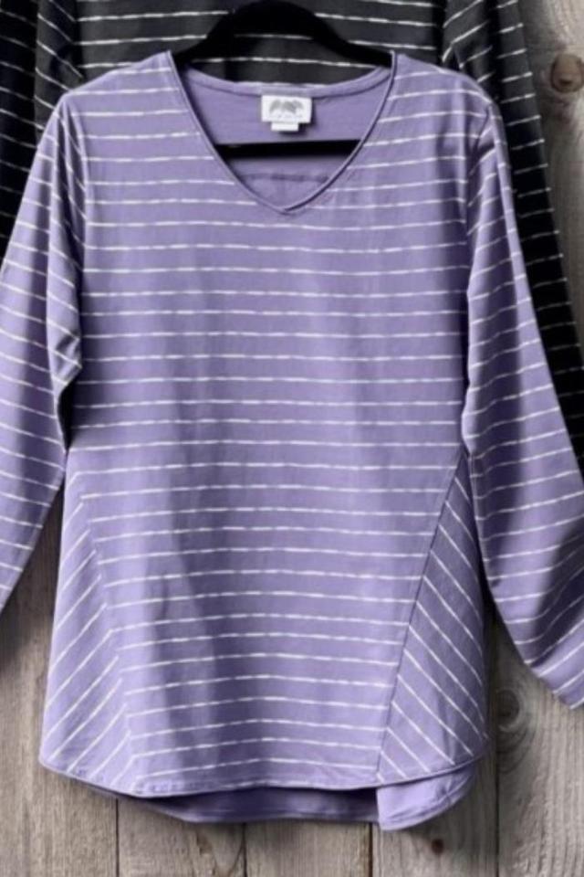 Striped v neck long sleeve top Product Image