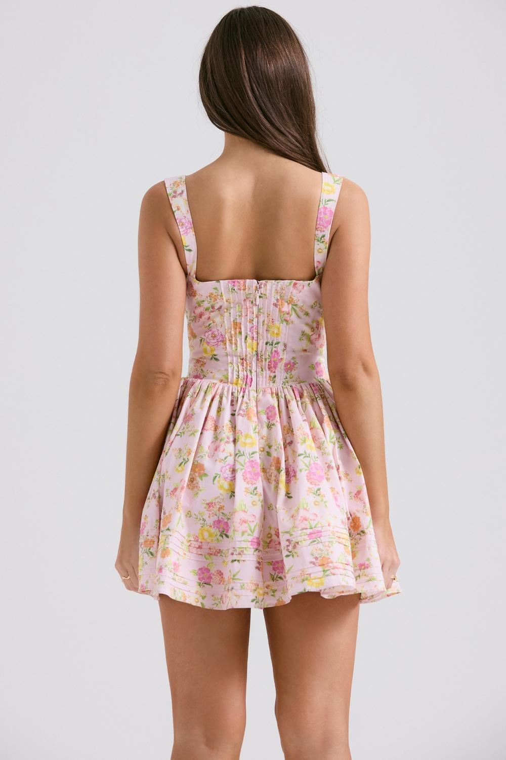 Natassia Pink Meadow Print Cotton Mini Dress Product Image