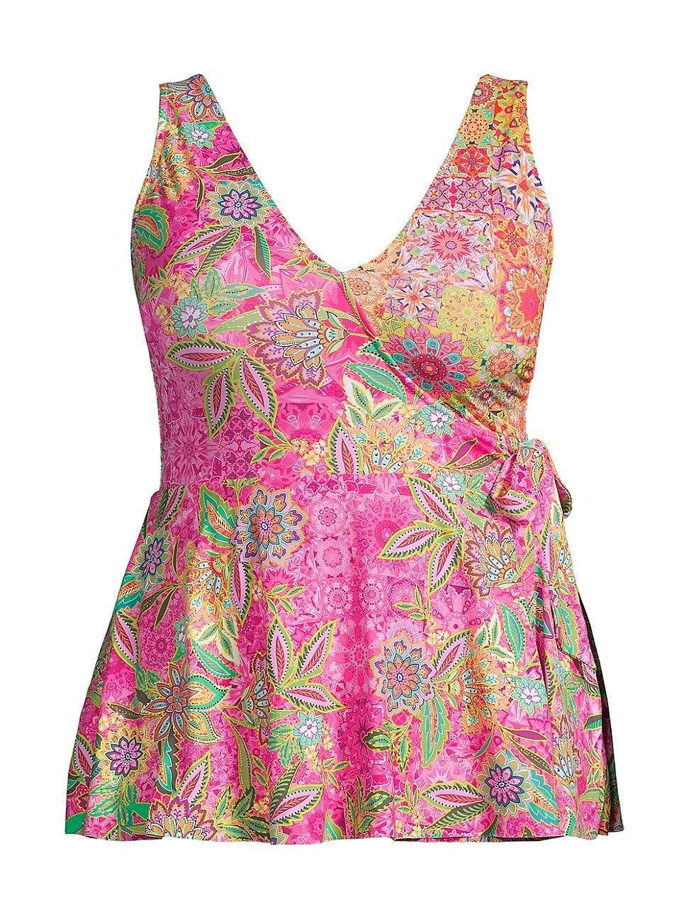 Womens Flamingo Floral Skirted One-Piece Swimsuit Product Image