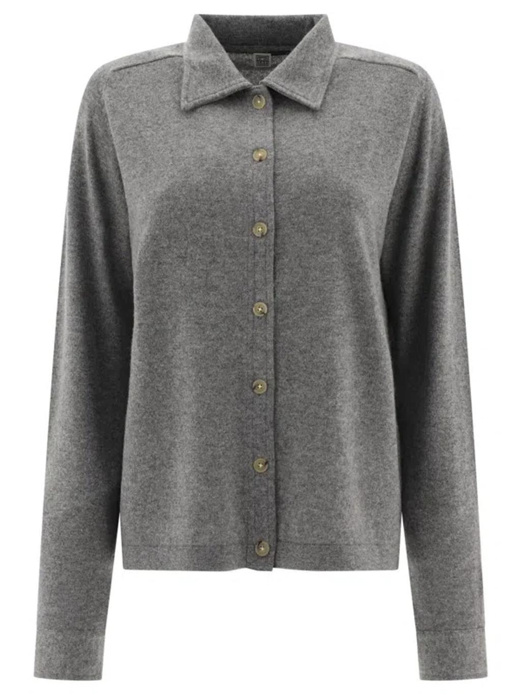 Straight-collar Cashmere Shirt In Grey Product Image