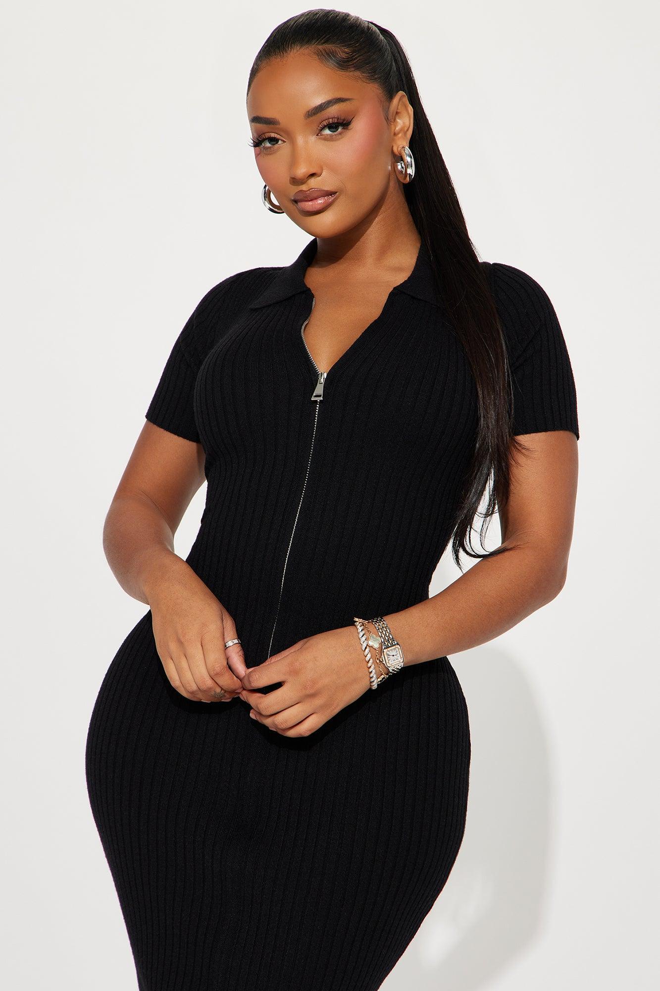 Eden Ribbed Midi Dress - Black Product Image