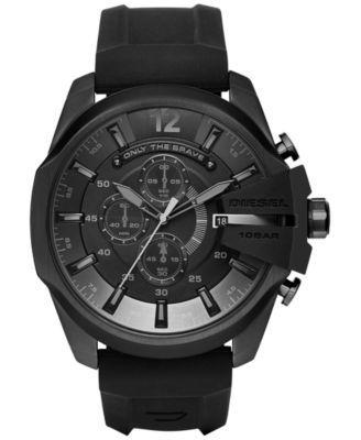 Diesel Mens Chronograph Mega Chief Black Silicone Strap Watch 51x59mm DZ4378 - Black Product Image