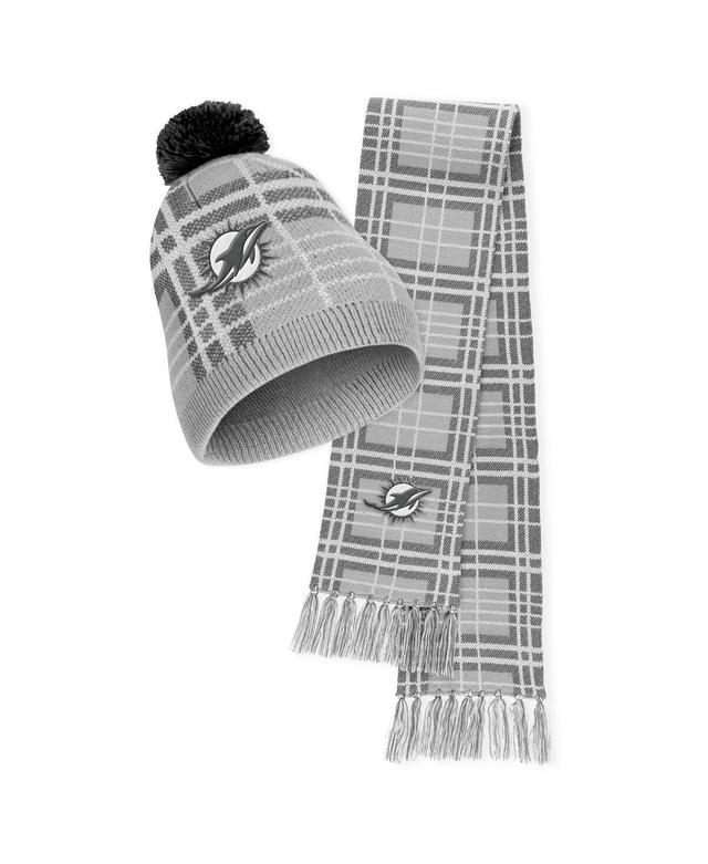 Womens WEAR by Erin Andrews Miami Dolphins Plaid Knit Hat with Pom & Scarf Set Product Image