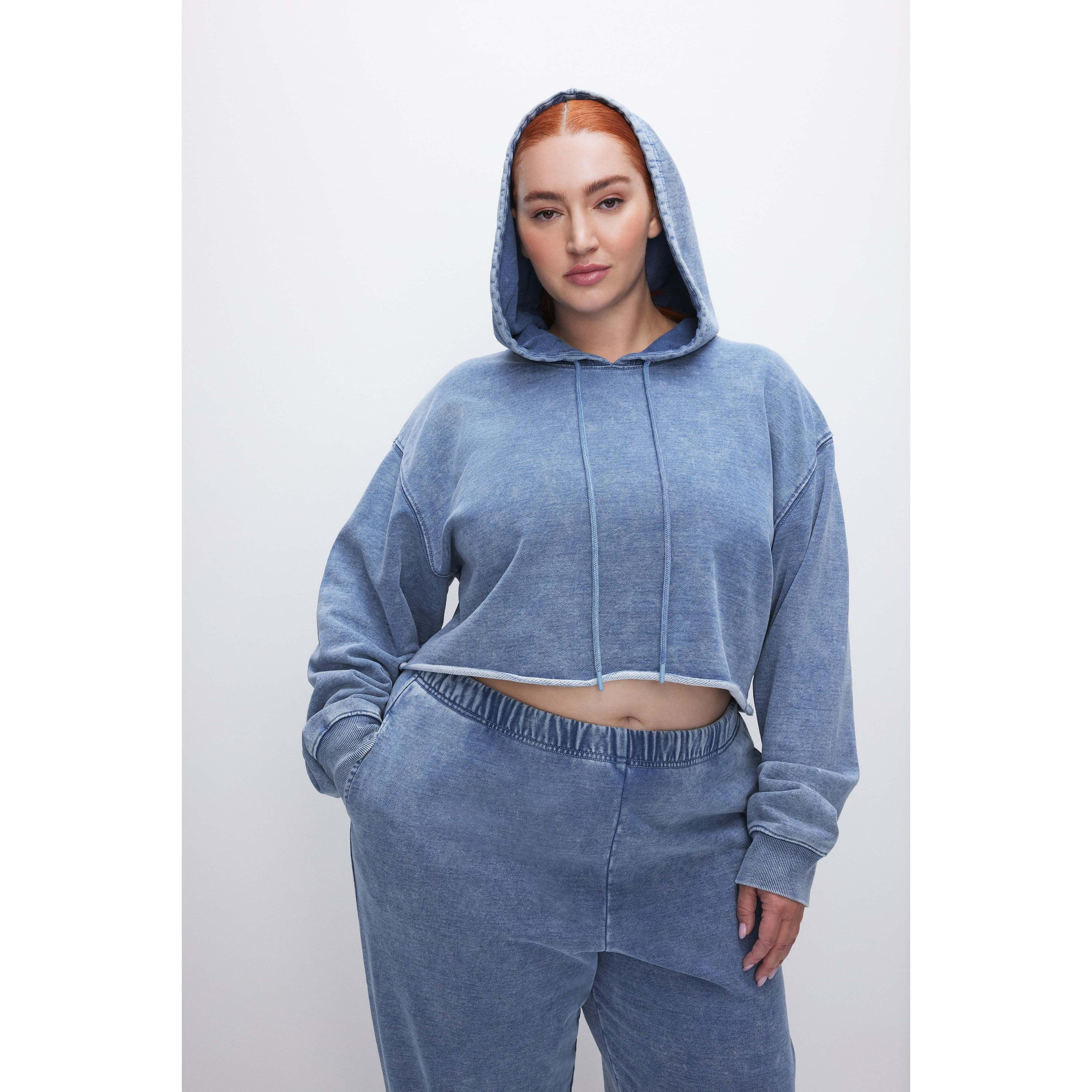 Womens Jeanius Cropped Hoodie | Indigo, Size 4XL | Good American by Khlo Kardashian Product Image