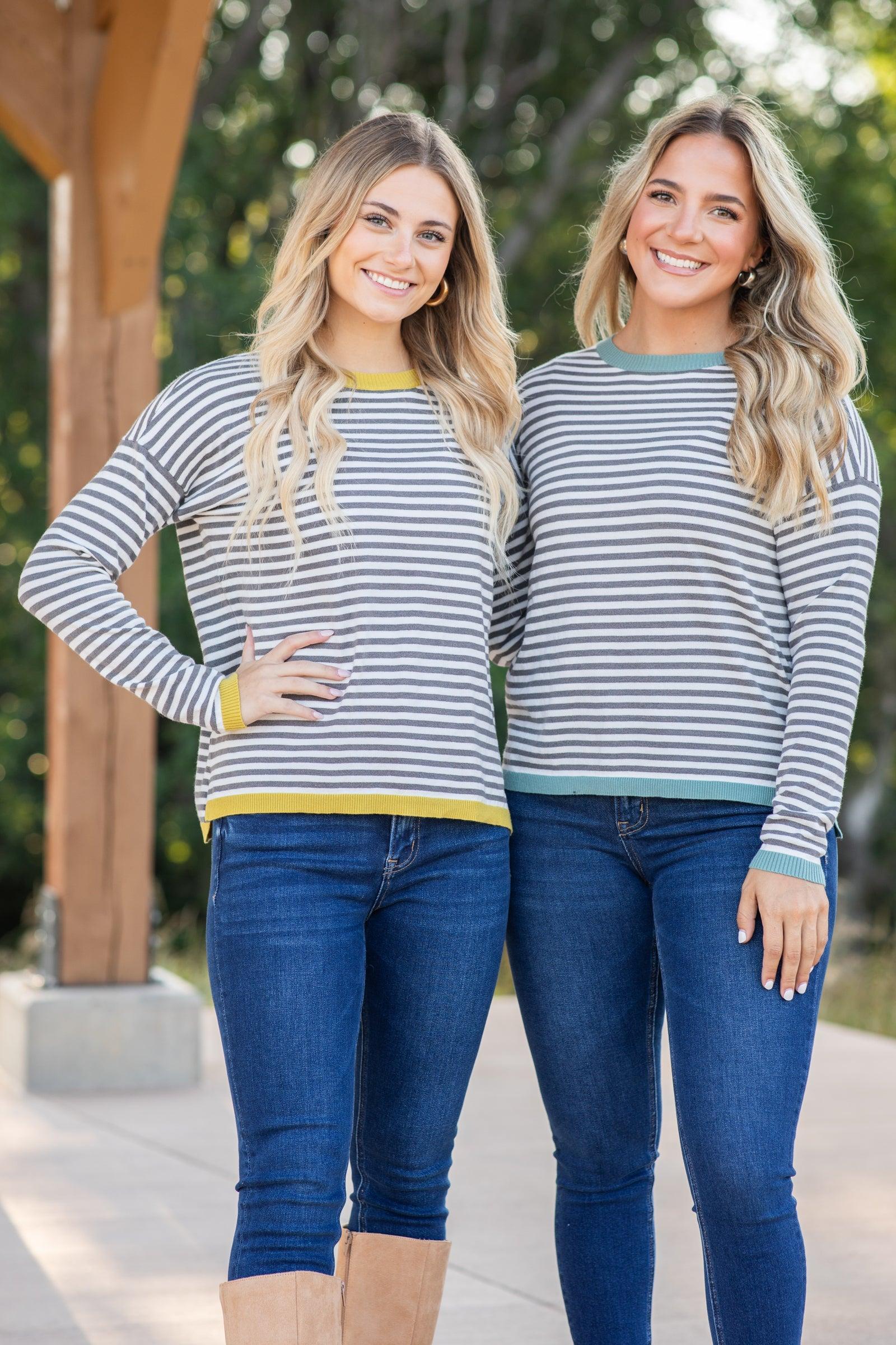 Stripe Long Sleeve Knit Top Product Image