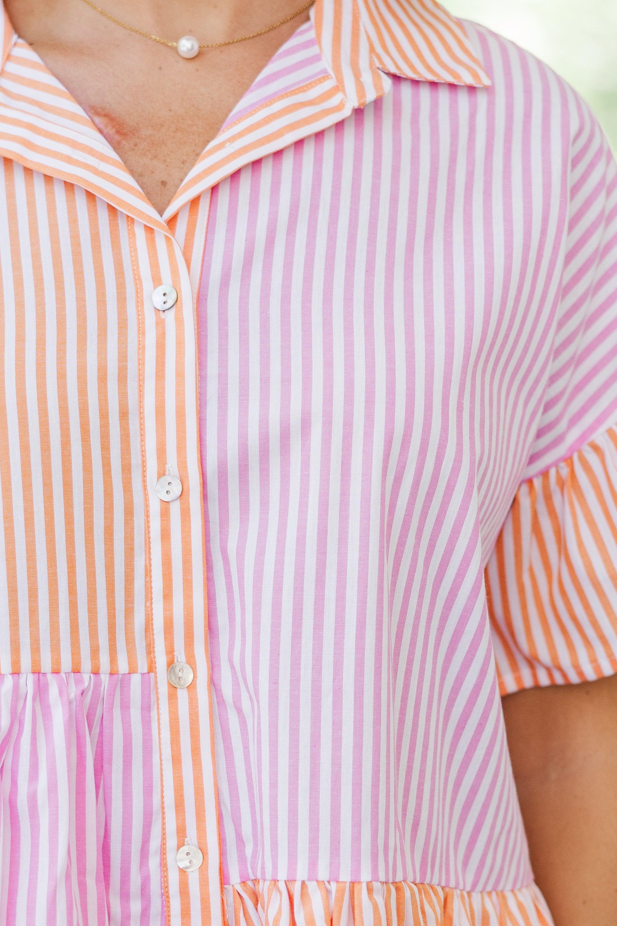 Call On You Pink Striped Blouse Female Product Image