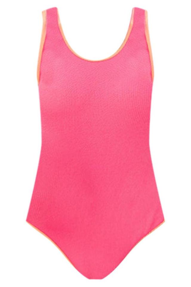 Do Not Disturb Pink and Orange Color Block One Piece Swimsuit Product Image