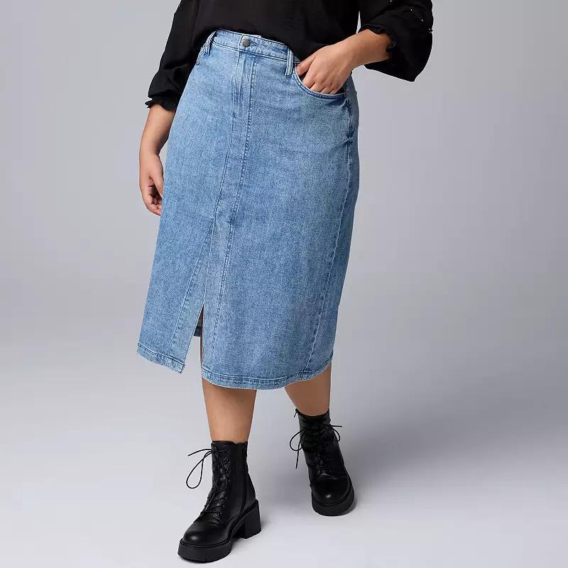 Womens Simply Vera Vera Wang 5-Pocket Denim Midi Skirt Product Image