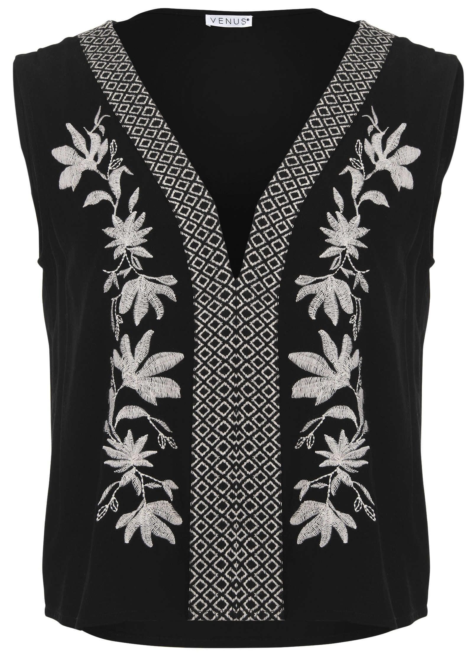 Embroidered Floral Tank - Black product image