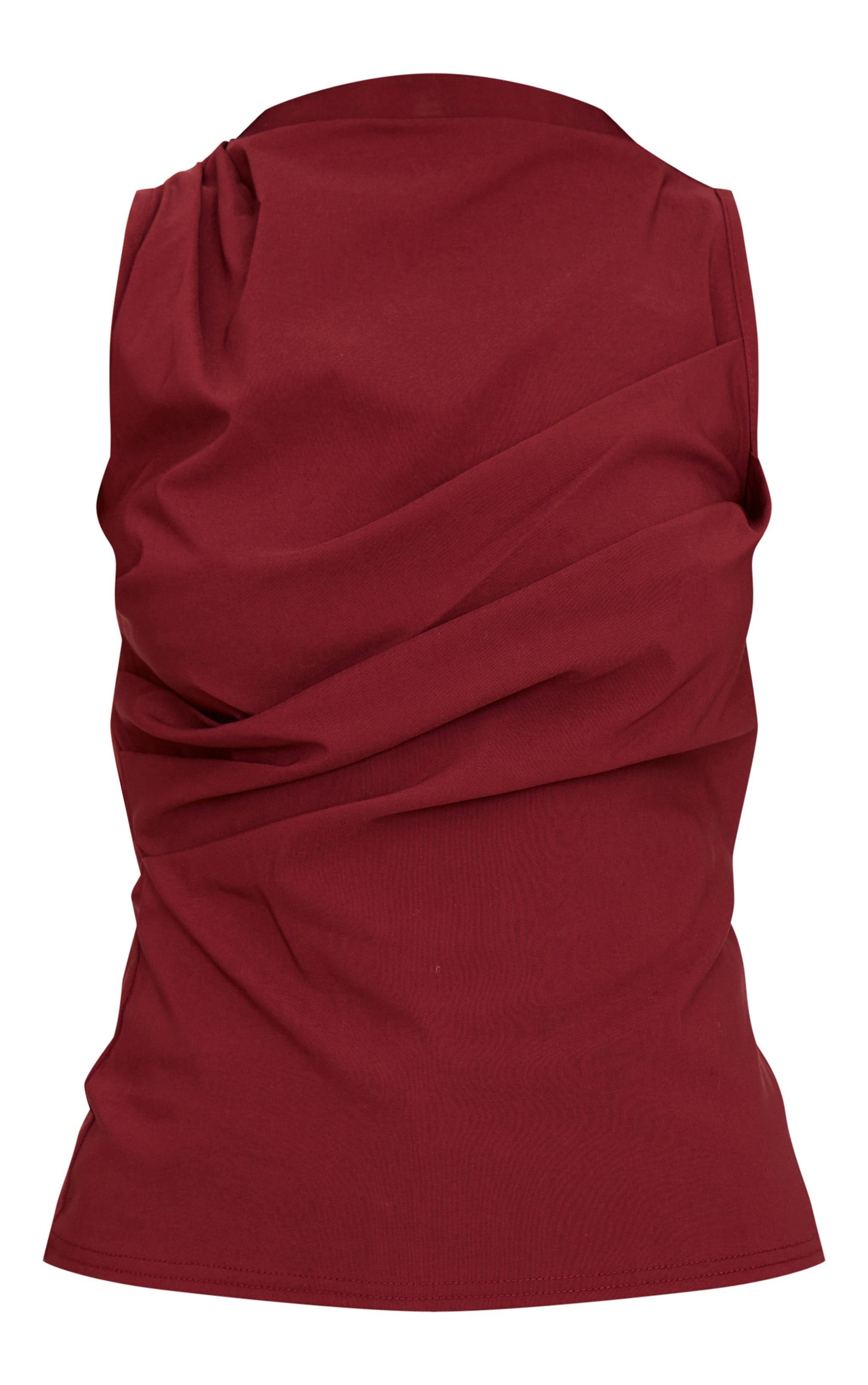 Burgundy Bengaline Ruched Fitted Long Top Product Image