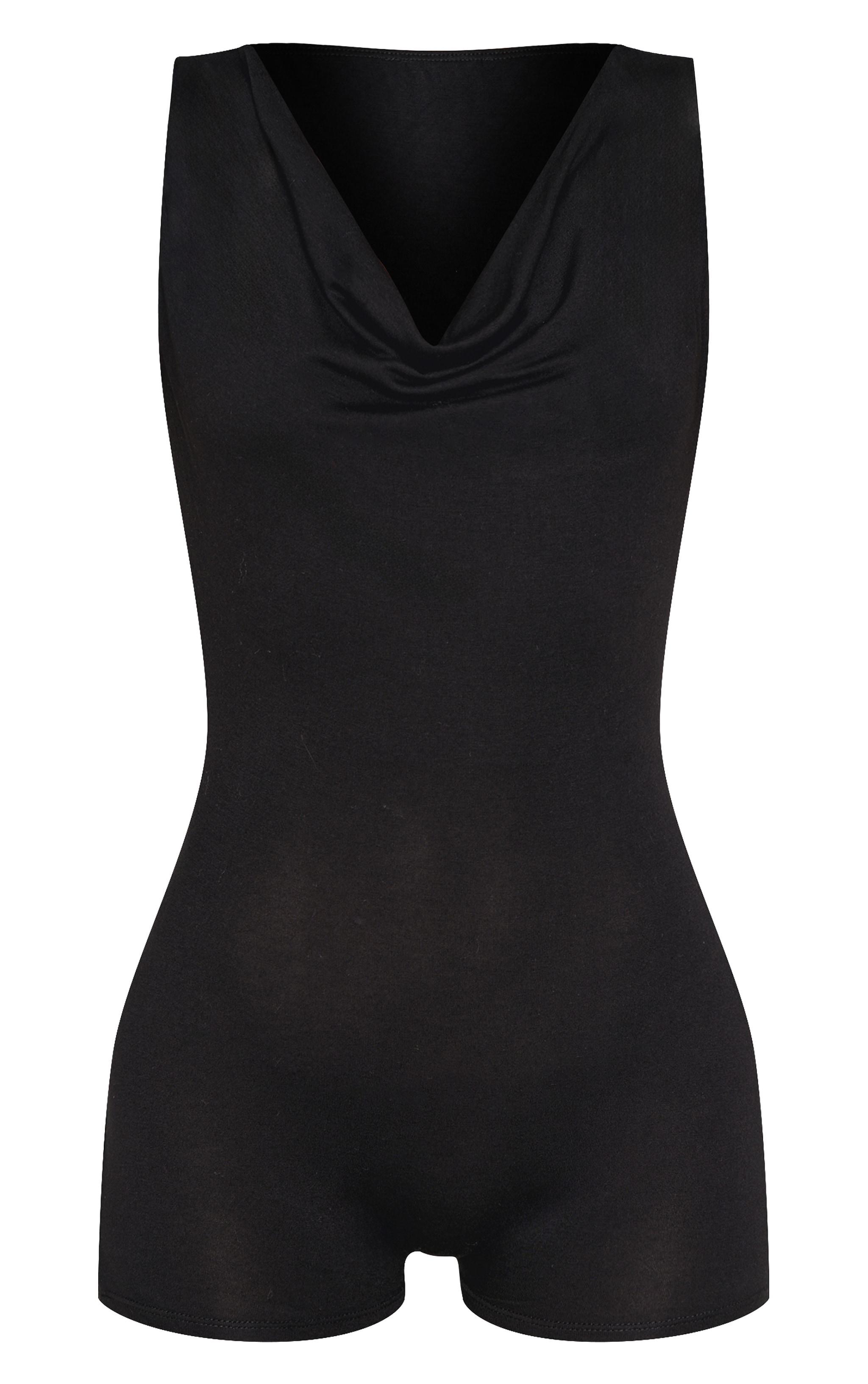 Black Jersey Cowl Neck Unitard Product Image