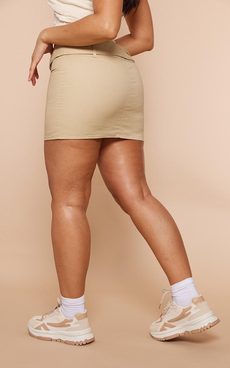 Shape Camel Twill Buckle Front Micro Mini Skirt Product Image