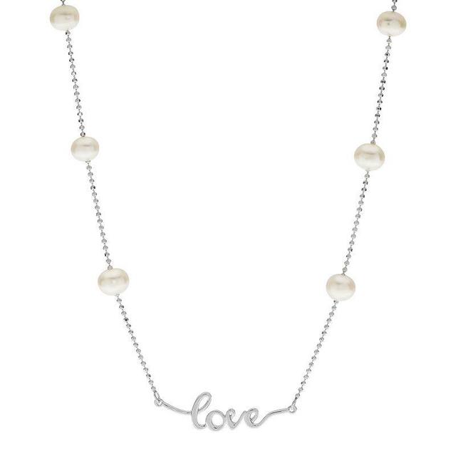 PearLustre by Imperial Sterling Silver Freshwater Cultured Pearl Love Necklace, Womens White Product Image