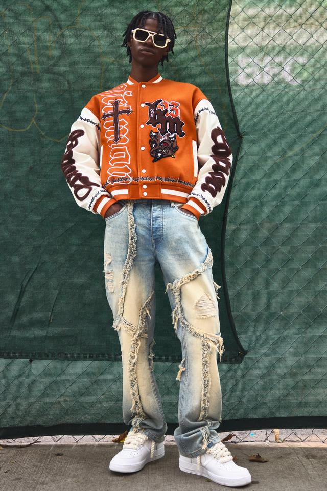 Slim Flared Patchwork Distressed Bleached Jeans | boohooMAN USA Product Image