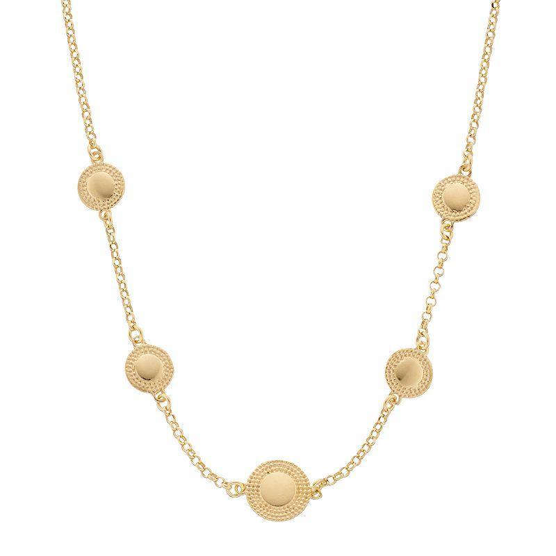 Gold Tone Sterling Silver Disc Station Necklace, Womens Product Image