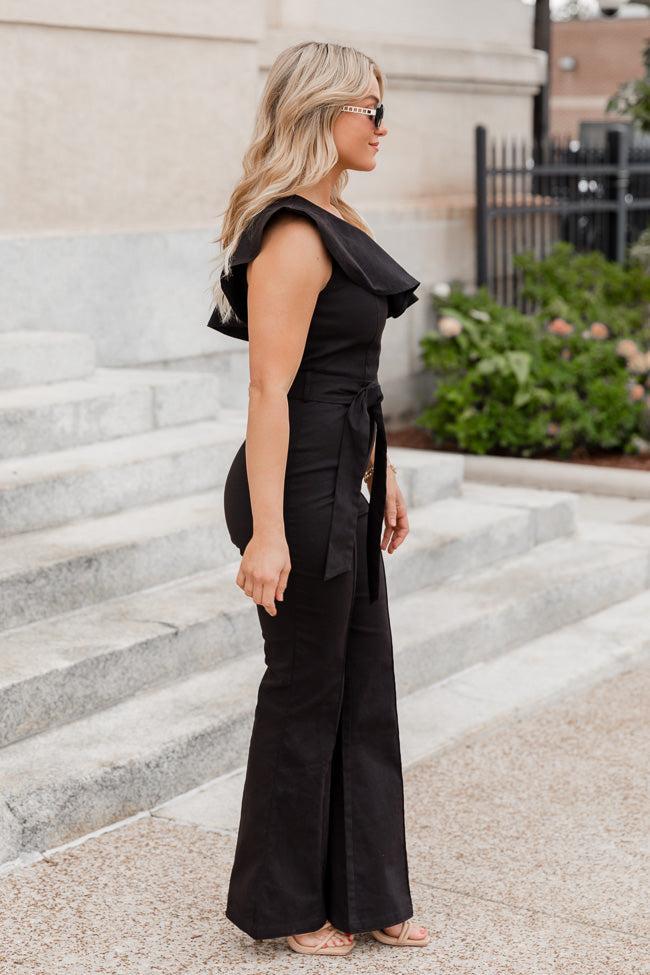 Something's Going On Black One Shoulder Belted Jumpsuit FINAL SALE Product Image