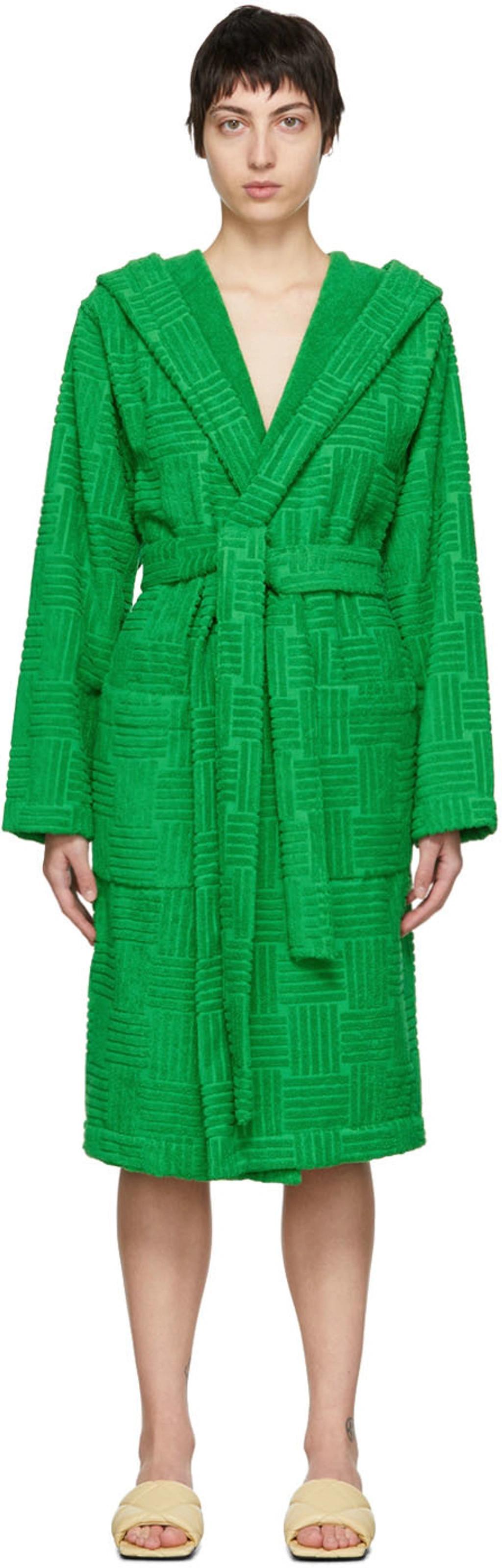 Intrecciato Jacquard Cotton Terry Bathrobe In Green Product Image