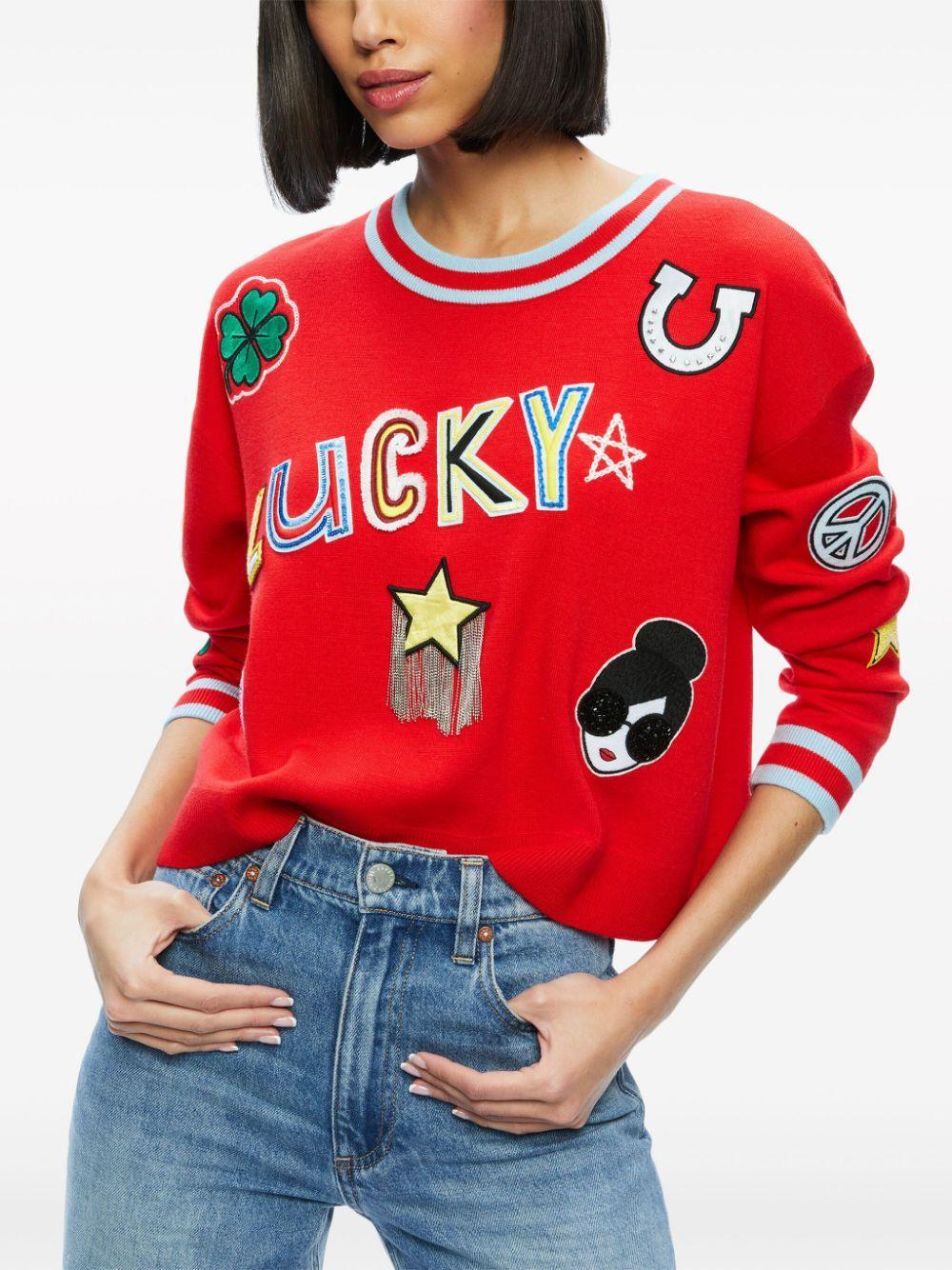 ALICE AND OLIVIA Gleeson Patch-embellished Jumper In Rot Product Image