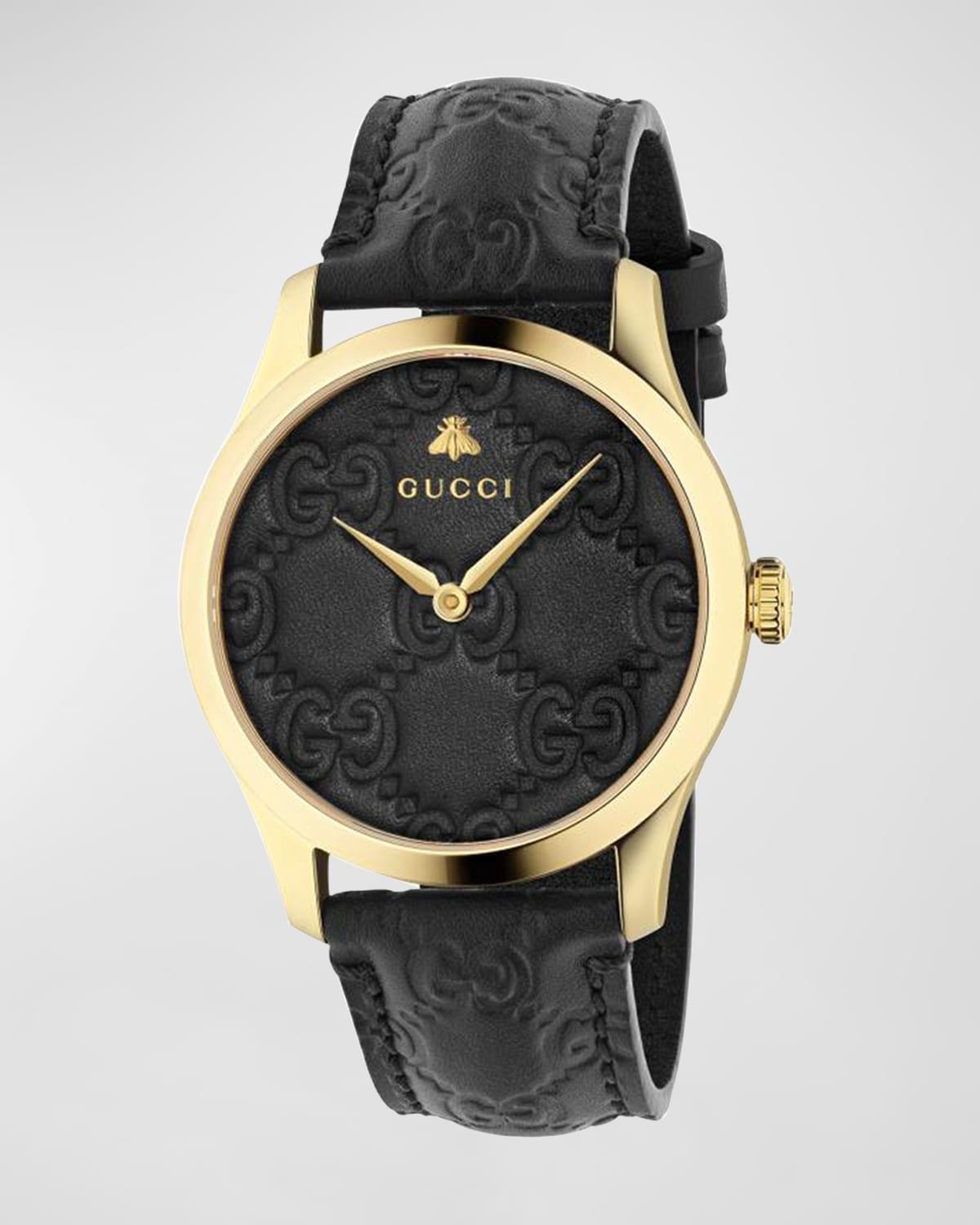 Gucci Men's 38mm Leather Logo Watch - BLACK Product Image