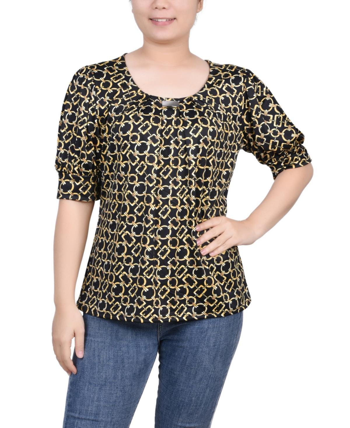 NY Collection Petite Short Sleeve Balloon Sleeve Top -NAVY SQUAR Product Image