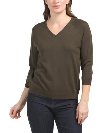 Pima Cotton Blend V-neck Sweater for Women Product Image