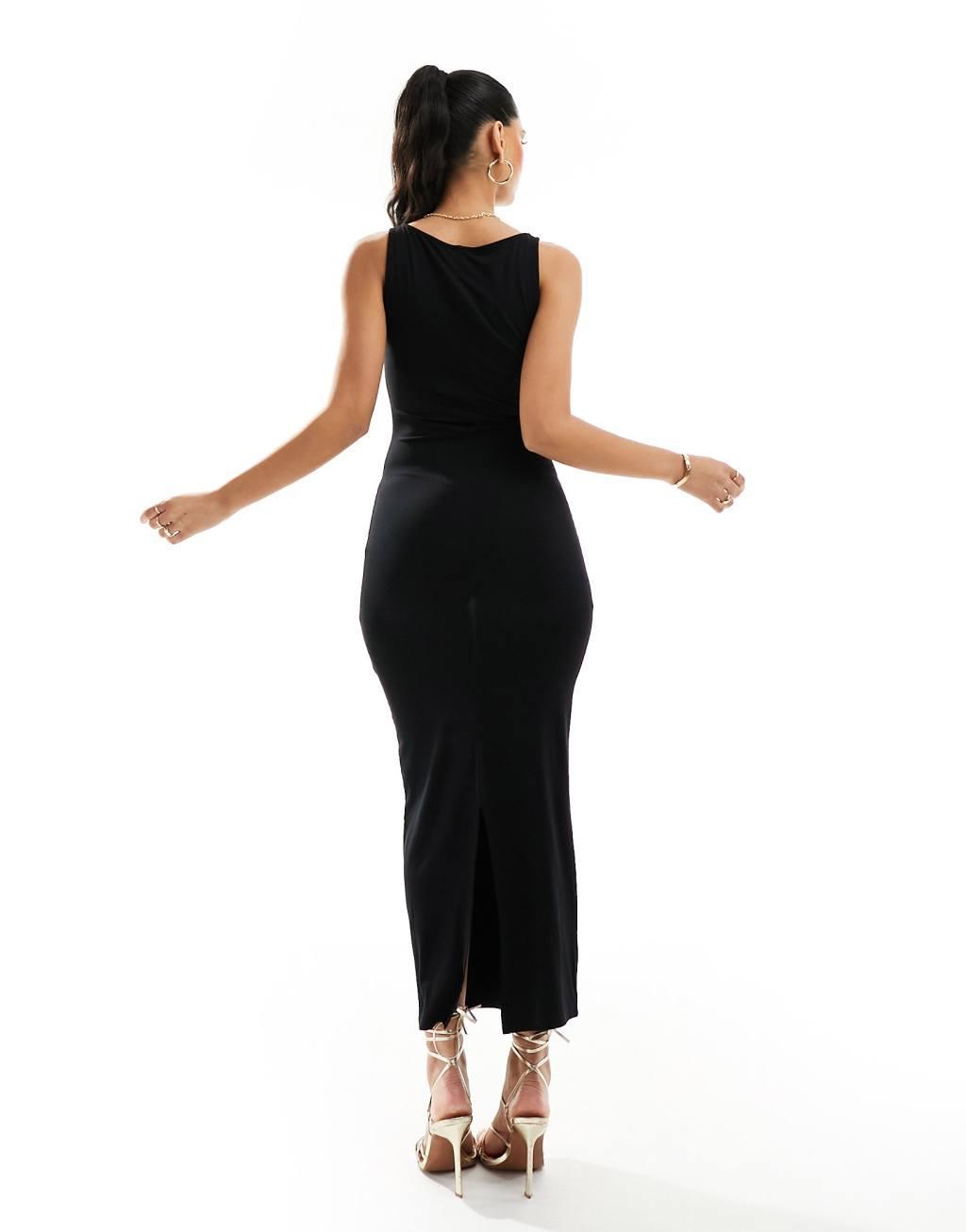 ASOS DESIGN 90s neckline minimal midi dress in black Product Image