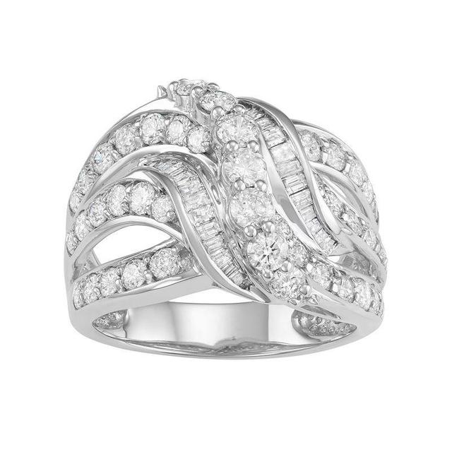 10k White Gold 2 Carat T.W. Diamond Swirl Multi Row Ring, Womens Product Image