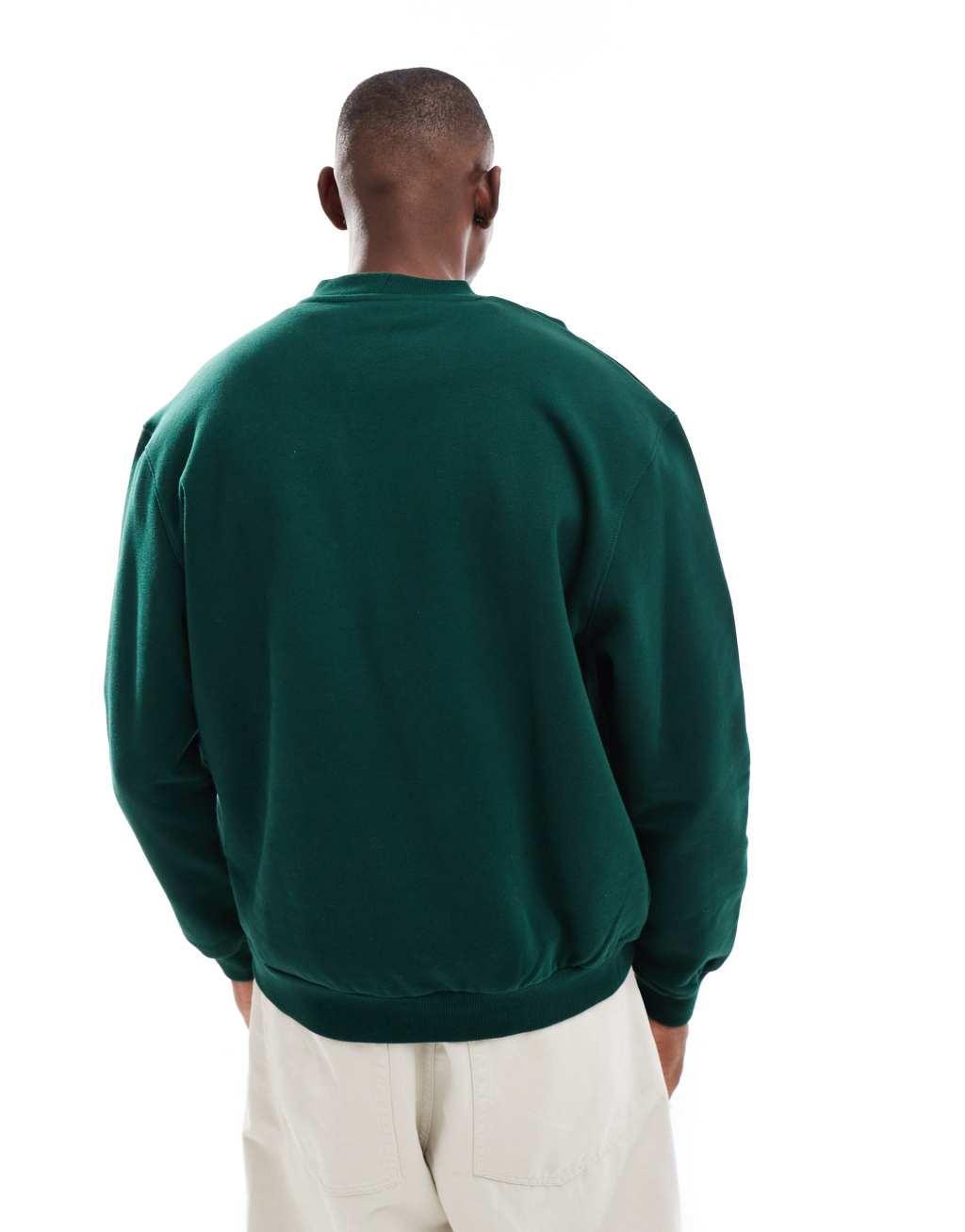 ASOS DESIGN premium heavyweight oversized sweatshirt 400gsm in dark green Product Image