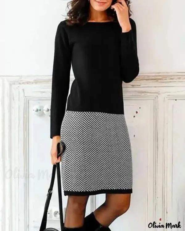 Olivia Mark – Colorblock Patchwork Long Sleeve Work Dress product image