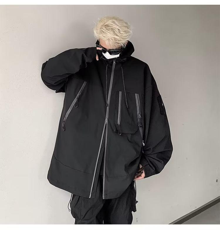 Plain Hooded Zip-Up Jacket Product Image