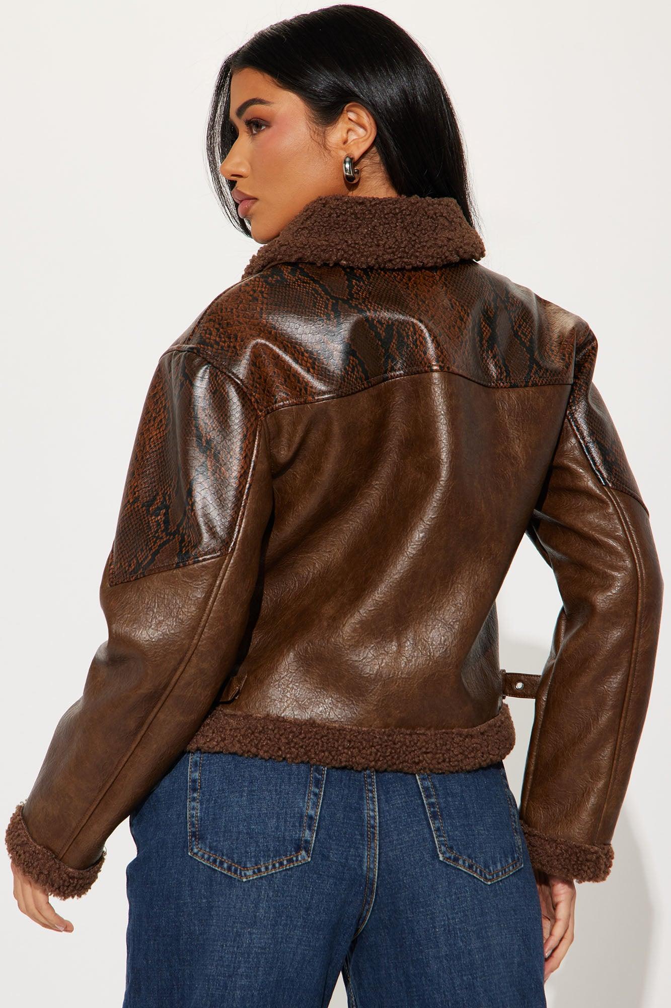 Under My Skin Faux Leather Jacket - Brown/combo Product Image