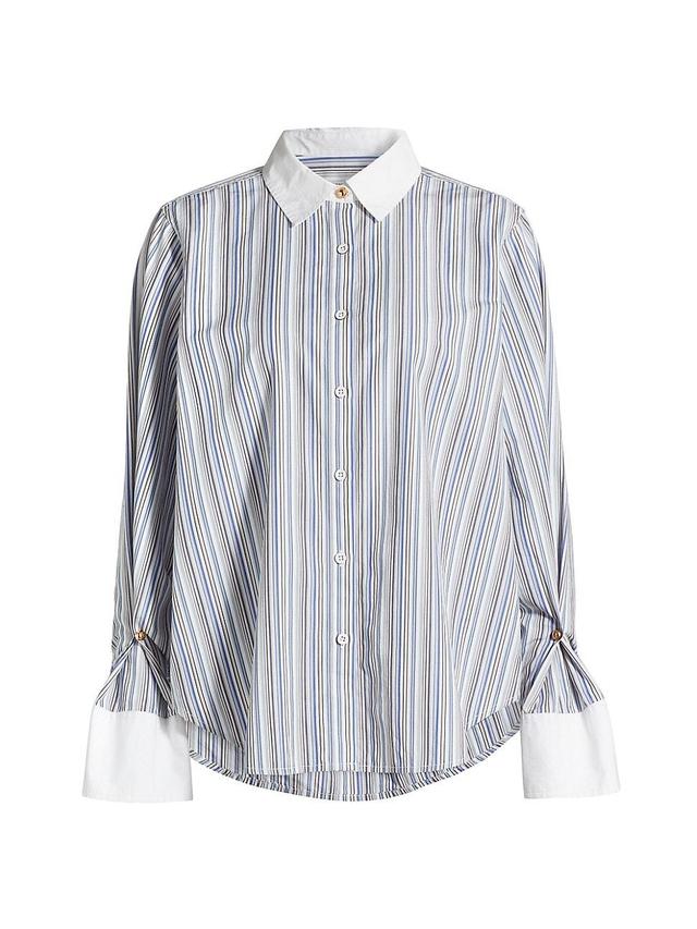 Womens Wesley Striped Linen-Blend Long-Sleeve Shirt Product Image