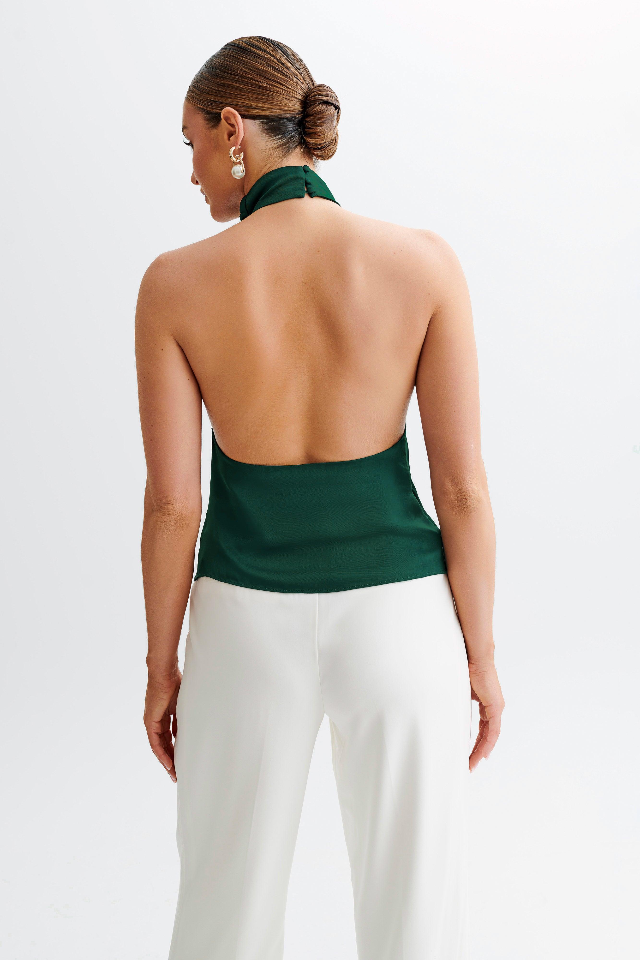 Seraphine Satin Halter Top - Forest Green Product Image