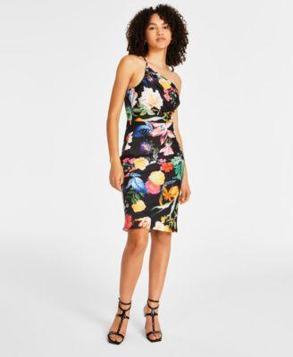 Guess Womens Cindy One-Shoulder Floral-Print Dress Product Image