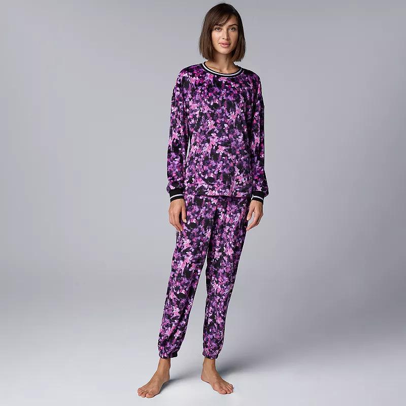 Petite Simply Vera Vera Wang Hooded Long Sleeve Pajama Top & Pajama Jogger Set, Womens Product Image