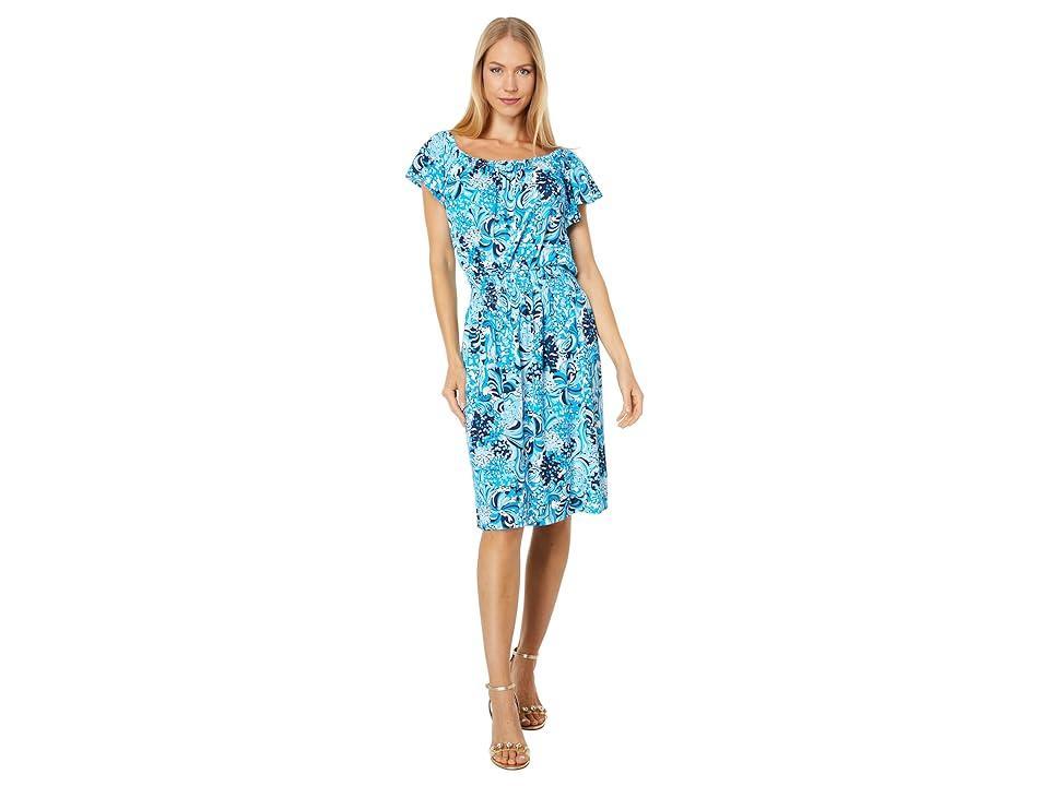 Lilly Pulitzer Clarette Flutter Sleeve Dress (Resort White Mermazing) Women's Clothing Product Image